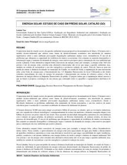 energia solar: estudo de caso em pr&eacute;dio solar, catal&atilde;o (go)