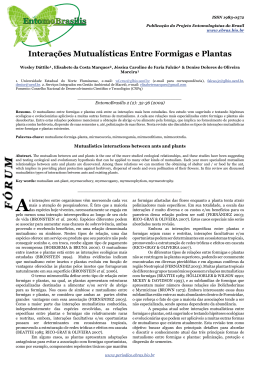 Intera&ccedil;&otilde;es mutual&iacute;sticas entre formigas e plantas