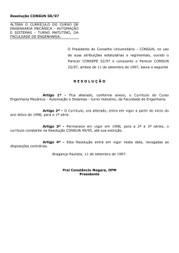 Resolução CONSUN 58/97 ALTERA O CURRÍCULO DO CURSO