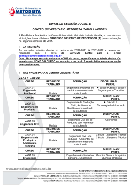 EDITAL DE SELE&Ccedil;&Atilde;O DOCENTE - Instituto Metodista Izabela Hendrix