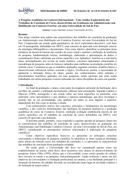 A Pesquisa Acad&ecirc;mica no Contexto Internacional &ndash; Uma