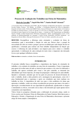 Processo de Avalia&ccedil;&atilde;o dos Trabalhos nas Feiras de Matem&aacute;tica