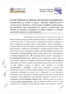 Servi&ccedil;o Aut&ocirc;nomo de Agua e Esgoto ATA Dos TRABALHOS DE