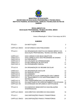 Regulamento da Educação Profissional Técnica de Nível