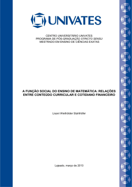 A FUN&Ccedil;&Atilde;O SOCIAL DO ENSINO DE MATEM&Aacute;TICA