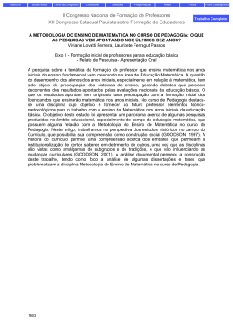 a metodologia do ensino de matem&aacute;tica no curso de pedagogia