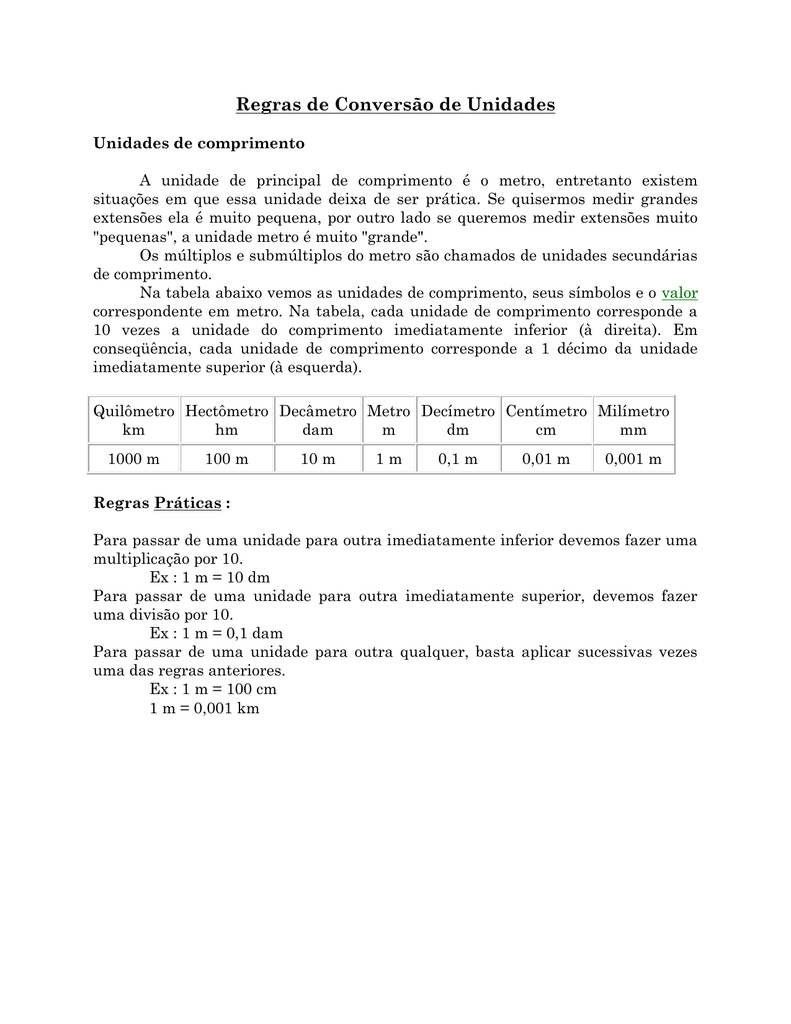 Regras De Conversao De Unidades