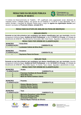 RESULTADO DA SELE&Ccedil;&Atilde;O P&Uacute;BLICA EDITAL N&ordm; 49/2013