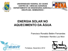 energia solar no aquecimento da &aacute;gua