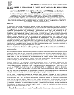 IMPACTO SOBRE A RENDA LOCAL A PARTIR DA IMPLANTA&Ccedil;&Atilde;O