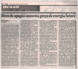 Risco de apagão .aumenta preço de energia futura