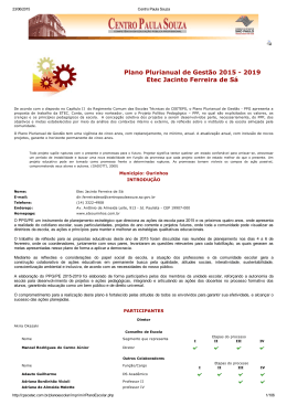 Plano Plurianual de Gest&atilde;o 2015 2019 Etec Jacinto Ferreira de S&aacute;
