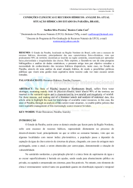 CONDI&Ccedil;&Otilde;ES CLIM&Aacute;TICAS E RECURSOS H&Iacute;DRICOS: AN&Aacute;LISE DA