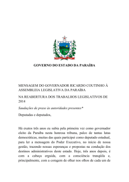 GOVERNO DO ESTADO DA PARA&Iacute;BA MENSAGEM DO