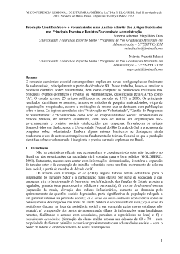 1 Produ&ccedil;&atilde;o Cient&iacute;fica Sobre o Voluntariado