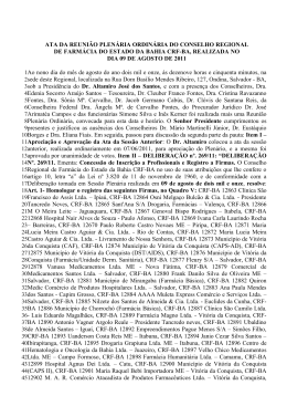Ata da Reuni&atilde;o da Plen&aacute;ria - Conselho Regional de Farm&aacute;cia do