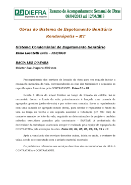 211&ordm; Relat&oacute;rio semanal - SANEAR l RONDON&Oacute;POLIS MT