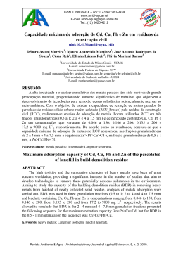 Capacidade m&aacute;xima de adsor&ccedil;&atilde;o de Cd, Cu, Pb