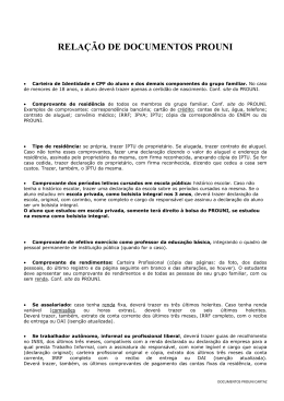 RELAÇÃO DE DOCUMENTOS PROUNI