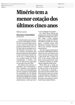 Minério tem a menor cotação dos últimos cinco anos