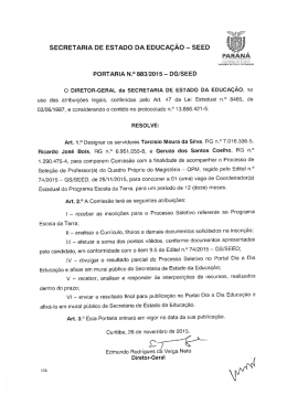 portaria 883/2015 – DG/SEED - Secretaria de Estado da Educação