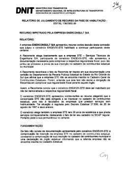 Indeferimento do Recurso apresentado pela Empresa