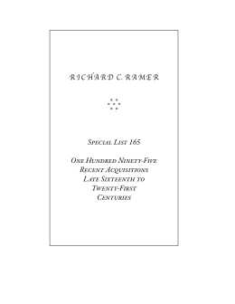 Recent Acquisitions - Richard C. Ramer Old & Rare Books
