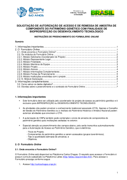 Fomul&aacute;rio online para Biprospe&ccedil;&atilde;o e/ou Desenvolvimento