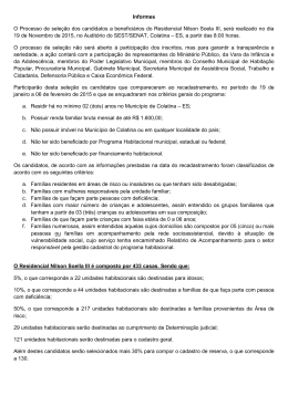 Informes O Processo de sele&ccedil;&atilde;o dos candidatos a benefici&aacute;rios do