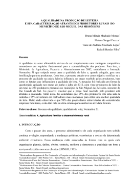a qualidade na produ&ccedil;&atilde;o de leiteira e sua caracteriza&ccedil;&atilde;o