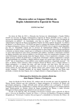 Discurso sobre as L&iacute;nguas Oficiais da Regi&atilde;o Administrativa