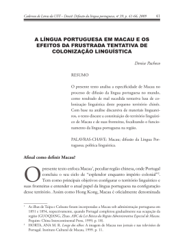 A língua portuguesa em Macau e os efeitos da frustada tentativa de