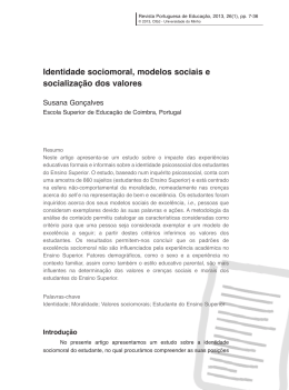 Identidade sociomoral, modelos sociais e socializa&ccedil;&atilde;o dos valores