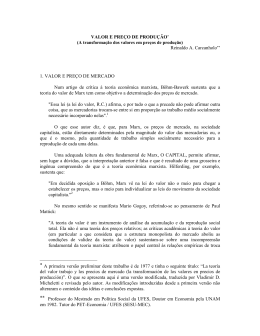VALOR E PRE&Ccedil;O DE PRODU&Ccedil;&Atilde;O* (A transforma&ccedil;&atilde;o dos valores