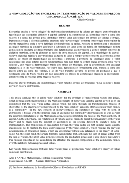 DO PROBLEMA DA TRANSFORMA&Ccedil;&Atilde;O DE VALORES EM