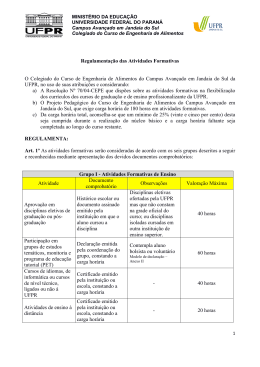 Engenharia de Alimentos - Regulamenta&ccedil;&atilde;o das Atividades