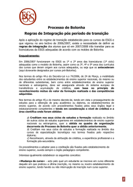 Processo de Bolonha Regras de Integração pós período de transição