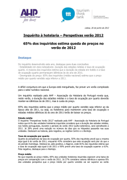Inqu&eacute;rito &agrave; hotelaria &ndash; Perspetivas ver&atilde;o 2012 65% dos inquiridos