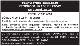 Projeto PNUD BRA/04/049 PRORROGA PRAZO DE ENVIO DE