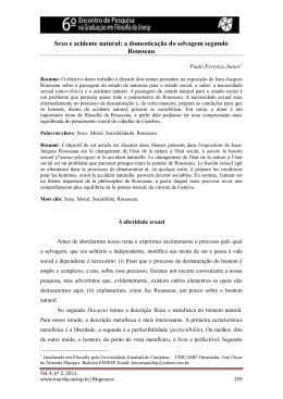 Sexo e acidente natural: a domestica&ccedil;&atilde;o do selvagem segundo
