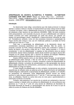APROPRIA&Ccedil;&Atilde;O DA ESCRITA ALFAB&Eacute;TICA: &Eacute; POSS&Iacute;VEL