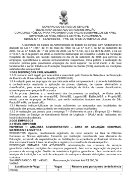 GOVERNO DO ESTADO DE SERGIPE SECRETARIA DE ESTADO