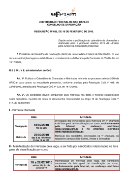 Calend&aacute;rio de Chamadas e Matr&iacute;culas