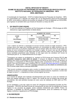 Edital 2015 - Programa de P&oacute;s-gradua&ccedil;&atilde;o em Ecologia do INPA