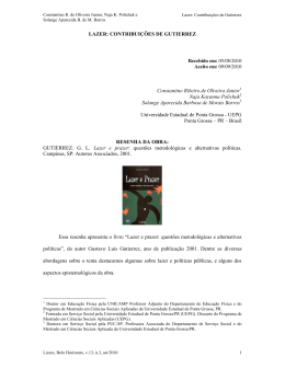 LAZER: CONTRIBUI&Ccedil;&Otilde;ES DE GUTIERREZ Recebido em