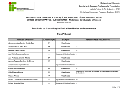 Resultado da Classifica&ccedil;&atilde;o Final e Pend&ecirc;ncias de