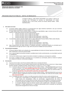 PROCESSO SELETIVO P&Uacute;BLICO &ndash; EDITAL 001/SESAU/2012-