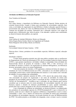 Atividades da Biblioteca na Educa&ccedil;&atilde;o Especial &Aacute;rea Tem&aacute;tica de