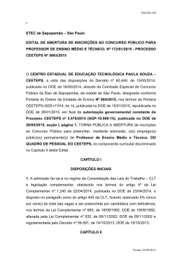 * ETEC de Sapopemba &ndash; S&atilde;o Paulo EDITAL DE ABERTURA DE