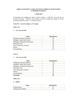 ERRATA DO EDITAL PARA EST&Aacute;GIO CURRICULAR DO ENSINO
